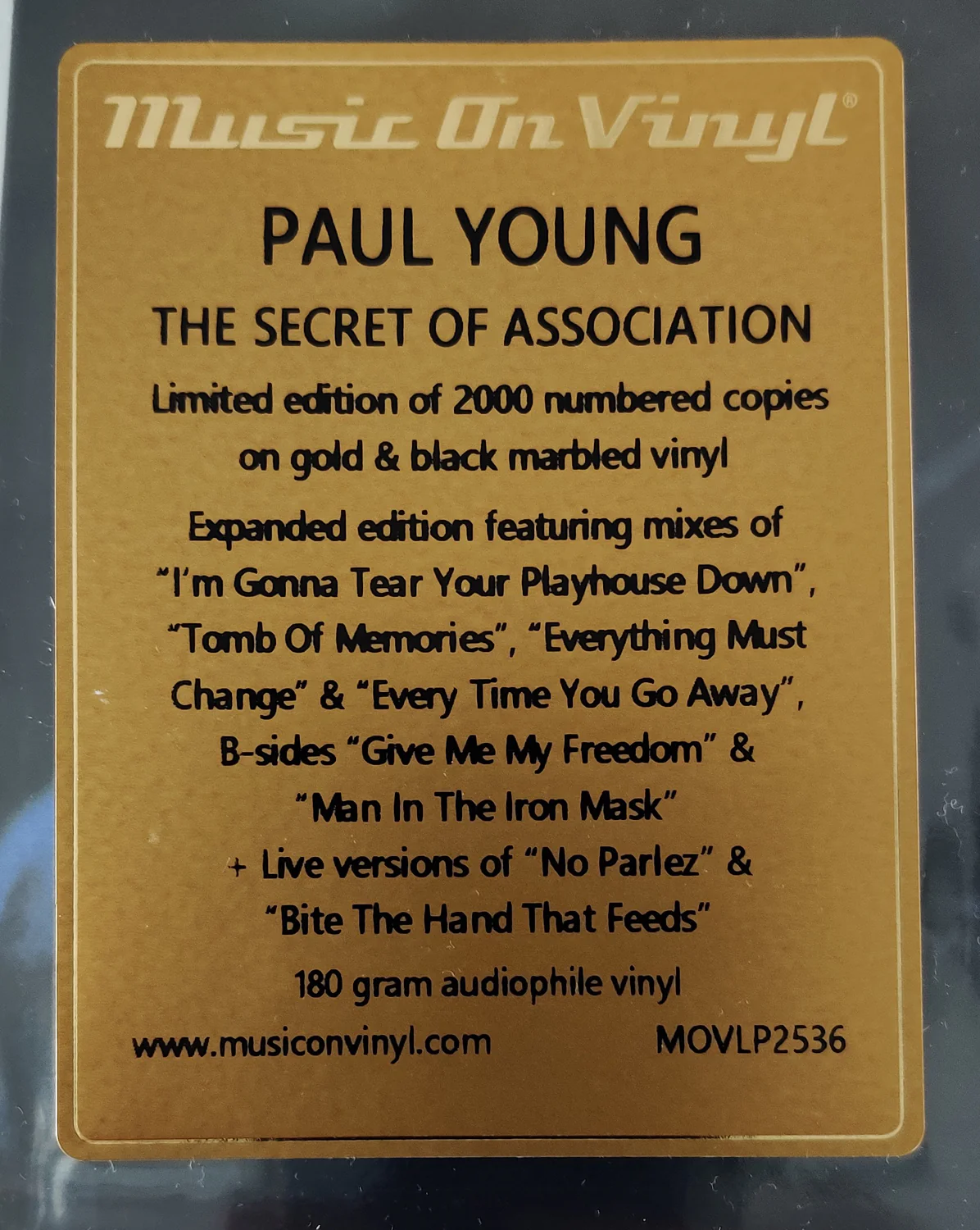 Paul Young / The Secret of Association 2LP gold/black marbled vinyl *SIGNED* by Paul Young - Image 5